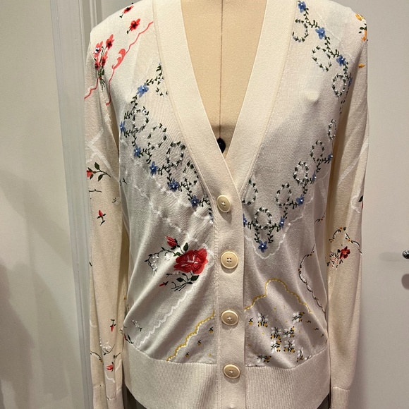 Tory Burch Cream Floral Embroidered Cardigan - Picture 1 of 14